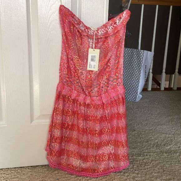 Ramy Brook Maja Metallic Pink and Red Lace Mini Dress Cover Up - Picture 4 of 6